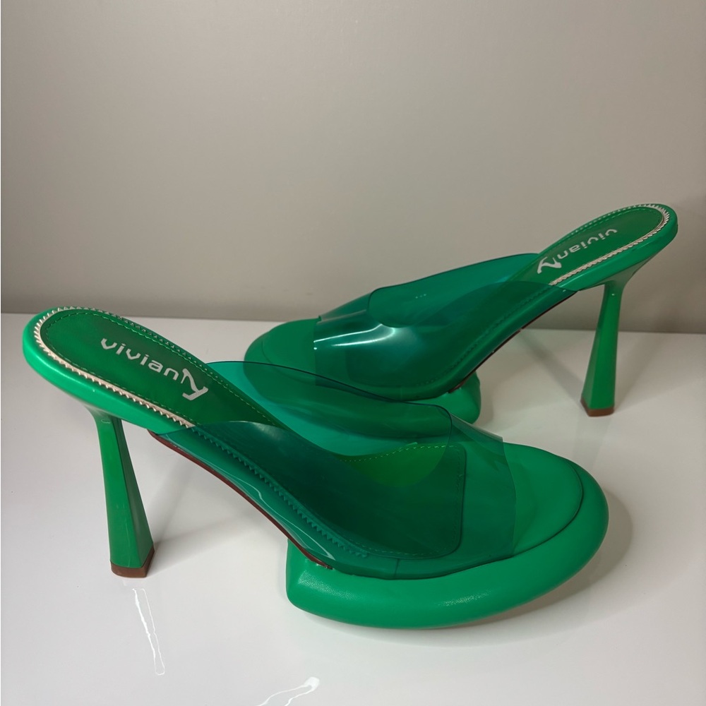 Vivianly Green Clear Strap Floating Platform Heels